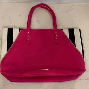 Juicy Couture Bright Fuchsia Tote with Black & White Stripe Accent